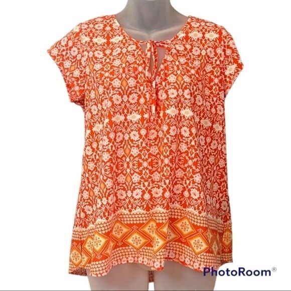 Sanctuary Orange Floral Patterned Cap Sleeve Top Size Medium - Picture 1 of 8